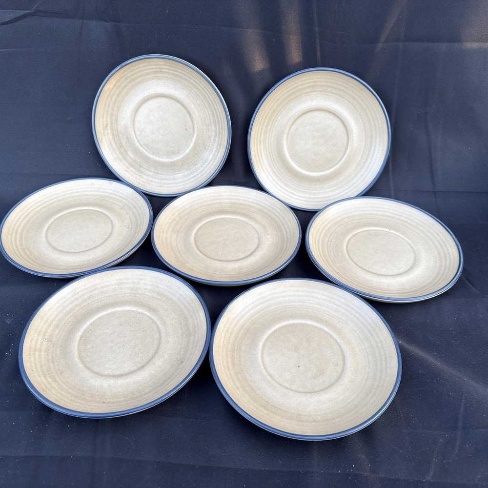 Pfaltzgraff Folk Art Blue Rimmed Saucers 6" Set of 7